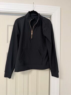 Women's Black Zip-Up Quarter Sweatshirt with Rose Gold Accent